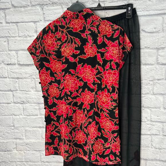 VTG Victorias Secret Collection 2pc Set Sheer Pants Red Floral Size M Tunic - Picture 5 of 11